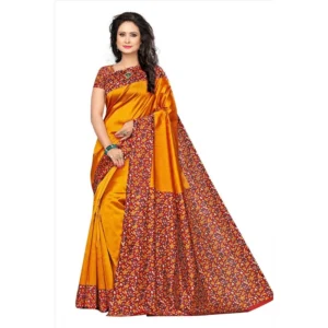 Women's Art Silk Saree With Blouse (Yellow, 5-6mtrs)