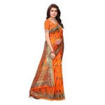 Women's Art Silk Saree With Blouse (Orange, 5-6mtrs)