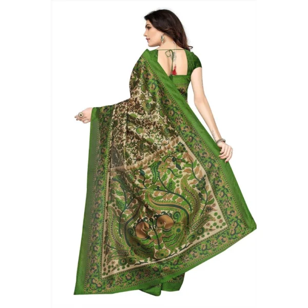 Women's Art Silk Saree With Blouse (Green, 5-6mtrs)