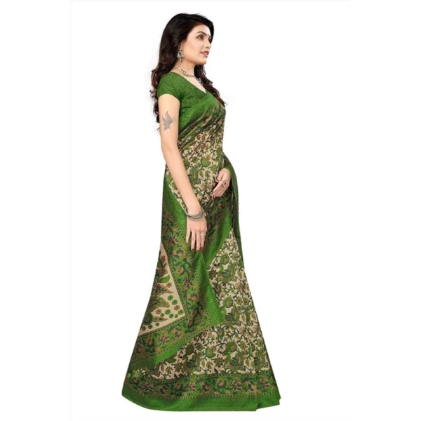 Women's Art Silk Saree With Blouse (Green, 5-6mtrs)