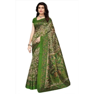 Women's Art Silk Saree With Blouse (Green, 5-6mtrs)