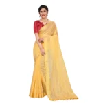 Women's Cotton Saree With Blouse (Yellow, 5-6Mtrs)