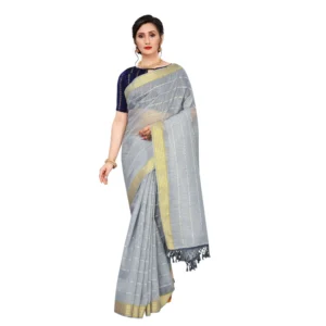 Women's Cotton Saree With Blouse (Grey, 5-6Mtrs)