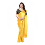 Women's Satin Saree With Blouse (Yellow, 5-6mtrs)