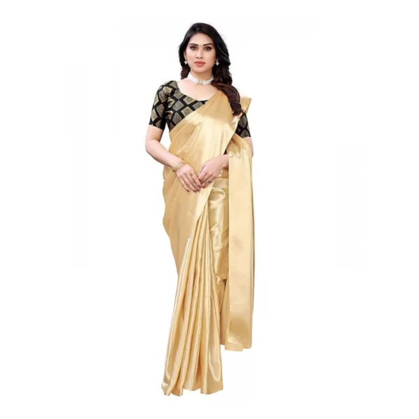 Women's Satin Saree With Blouse (Chiku, 5-6mtrs)