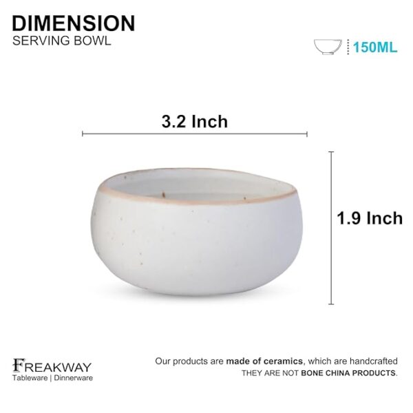 Freakway Hand-Painted Cream White Matte Finish Ceramic Bowl Set of 6 (150ml) | Small Serving Soup Bowls, Cereal Bowl, Pasta Bowls | Dishwasher & Microwave Safe - Off White