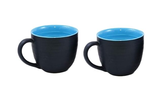 Freakway Kitchen Handmade Ceramic Soup Bowls with Spoons (Set of 2, 380 ML, Dishwasher & Microwave Safe) Black & Green-Luxuay Look