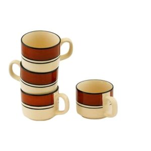 Freakway Hand-Painted Studio Pottery Off White and Brown Hand Painted Ceramic Coffee Mugs Set of 4/ Tea Cups