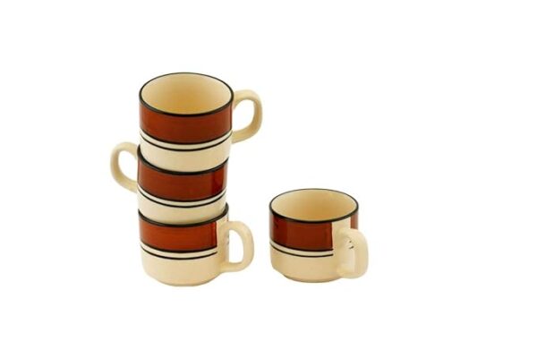 Freakway Hand-Painted Studio Pottery Off White and Brown Hand Painted Ceramic Coffee Mugs Set of 4/ Tea Cups