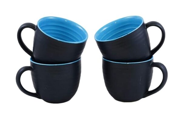Freakway Kitchen Handmade Ceramic Soup Bowls with Spoons (Set of 2, 380 ML, Dishwasher & Microwave Safe) Black & Green-Luxuay Look