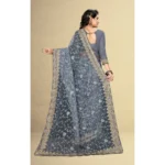 Women's Net Saree With Blouse (Grey, 5-6Mtrs)