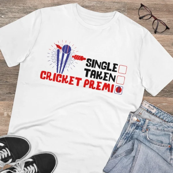 Men's PC Cotton Cricket Design Printed T Shirt (Color: White, Thread Count: 180GSM)