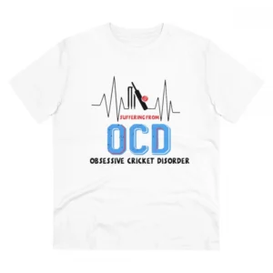 Men's PC Cotton Cricket Design Printed T Shirt (Color: White, Thread Count: 180GSM)