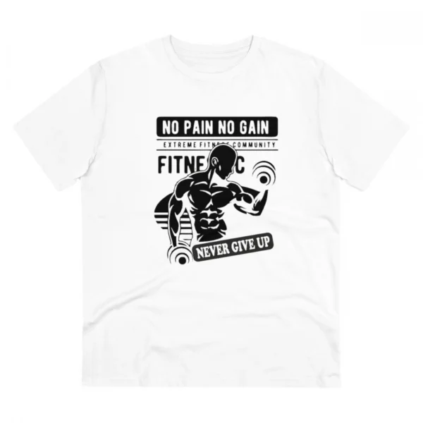 Men's PC Cotton Gym No Pain No Gain Never Give Up Printed T Shirt (Color: White, Thread Count: 180GSM)
