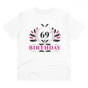 Men's PC Cotton 69th Birthday Printed T Shirt (Color: White, Thread Count: 180GSM)