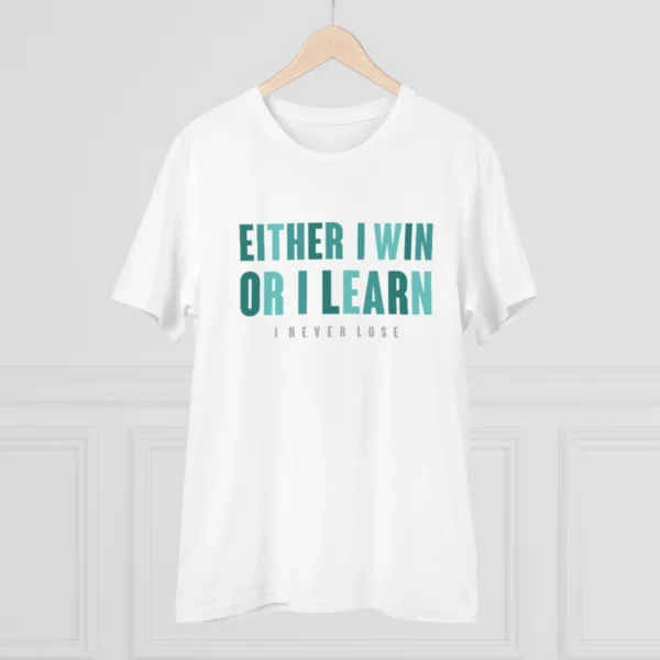 Men's PC Cotton Either I Win Or I Learn Printed T Shirt (Color: White, Thread Count: 180GSM)