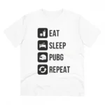 Men's PC Cotton Eat Sleep Pubg Repeat Printed T Shirt (Color: White, Thread Count: 180GSM)