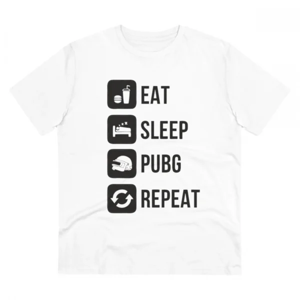 Men's PC Cotton Eat Sleep Pubg Repeat Printed T Shirt (Color: White, Thread Count: 180GSM)