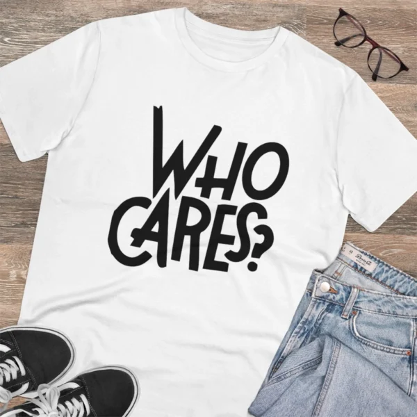 Men's PC Cotton Who Cares Printed T Shirt (Color: White, Thread Count: 180GSM)