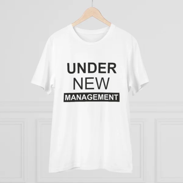 Men's PC Cotton Under New Management Desing Printed T Shirt (Color: White, Thread Count: 180GSM)
