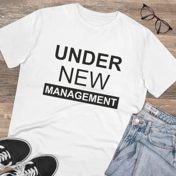 Men's PC Cotton Under New Management Desing Printed T Shirt (Color: White, Thread Count: 180GSM)