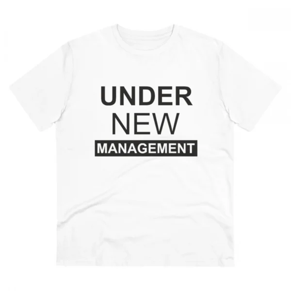Men's PC Cotton Under New Management Desing Printed T Shirt (Color: White, Thread Count: 180GSM)