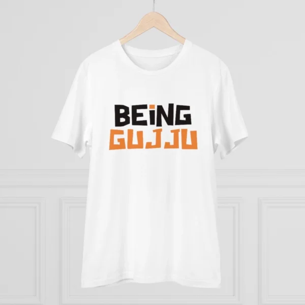 Men's PC Cotton Being Gujju Printed T Shirt (Color: White, Thread Count: 180GSM)