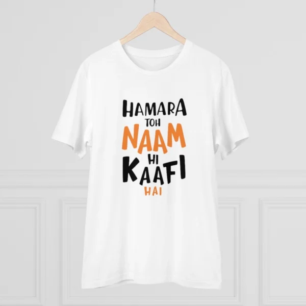 Men's PC Cotton Hamara To Name Hi Kaafi Hai Printed T Shirt (Color: White, Thread Count: 180GSM)