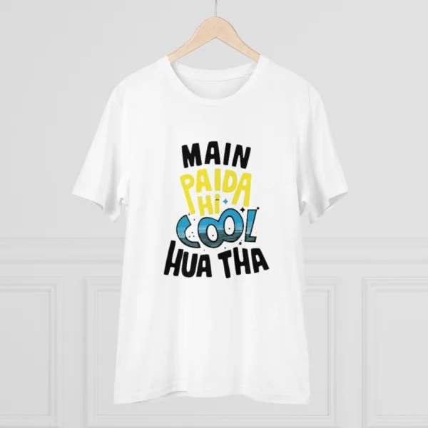 Men's PC Cotton Me Paida Hi Cool Huaa Tha Printed T Shirt (Color: White, Thread Count: 180GSM)