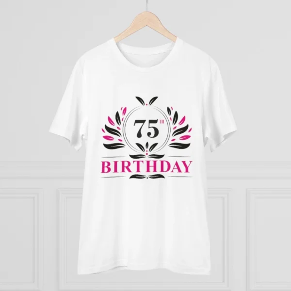 Men's PC Cotton 75th Birthday Printed T Shirt (Color: White, Thread Count: 180GSM)
