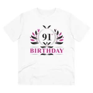 Men's PC Cotton 91st Birthday Printed T Shirt (Color: White, Thread Count: 180GSM)