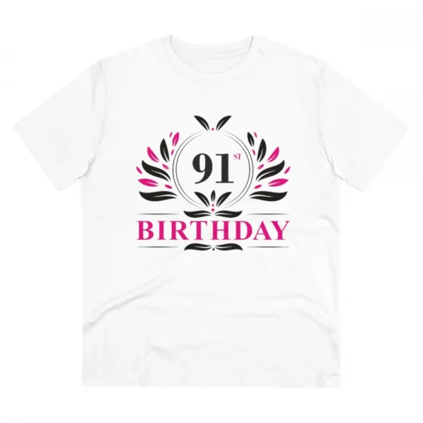 Men's PC Cotton 91st Birthday Printed T Shirt (Color: White, Thread Count: 180GSM)