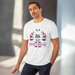 Men's PC Cotton 86th Birthday Printed T Shirt (Color: White, Thread Count: 180GSM)