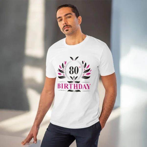 Men's PC Cotton 80th Birthday Printed T Shirt (Color: White, Thread Count: 180GSM)