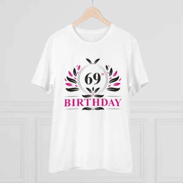 Men's PC Cotton 69th Birthday Printed T Shirt (Color: White, Thread Count: 180GSM)