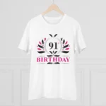 Men's PC Cotton 91st Birthday Printed T Shirt (Color: White, Thread Count: 180GSM)