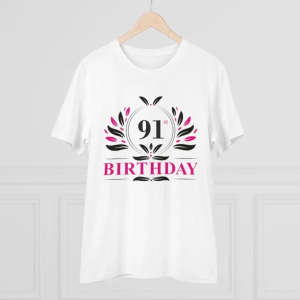 Men's PC Cotton 91st Birthday Printed T Shirt (Color: White, Thread Count: 180GSM)