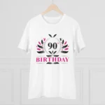 Men's PC Cotton 90th Birthday Printed T Shirt (Color: White, Thread Count: 180GSM)