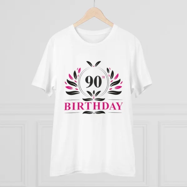 Men's PC Cotton 90th Birthday Printed T Shirt (Color: White, Thread Count: 180GSM)