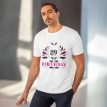 Men's PC Cotton 89th Birthday Printed T Shirt (Color: White, Thread Count: 180GSM)