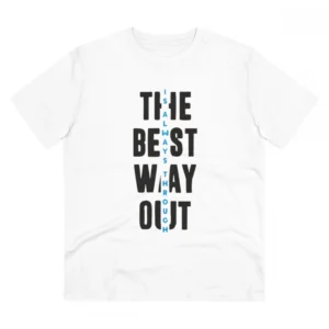Men's PC Cotton The Best Way Out Printed T Shirt (Color: White, Thread Count: 180GSM)