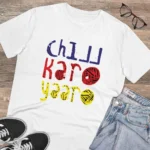 Men's PC Cotton Chil Karo Yaar Printed T Shirt (Color: White, Thread Count: 180GSM)