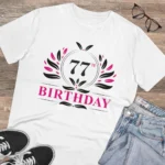Men's PC Cotton 77th Birthday Printed T Shirt (Color: White, Thread Count: 180GSM)