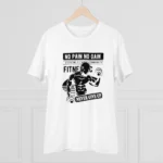 Men's PC Cotton Gym No Pain No Gain Never Give Up Printed T Shirt (Color: White, Thread Count: 180GSM)