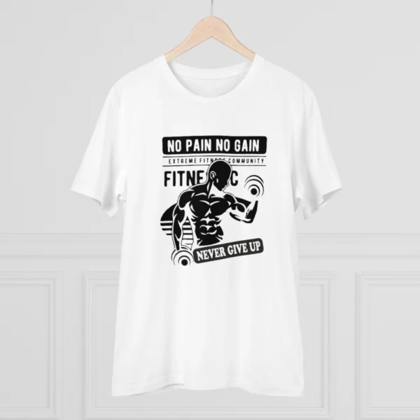 Men's PC Cotton Gym No Pain No Gain Never Give Up Printed T Shirt (Color: White, Thread Count: 180GSM)