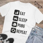 Men's PC Cotton Eat Sleep Pubg Repeat Printed T Shirt (Color: White, Thread Count: 180GSM)