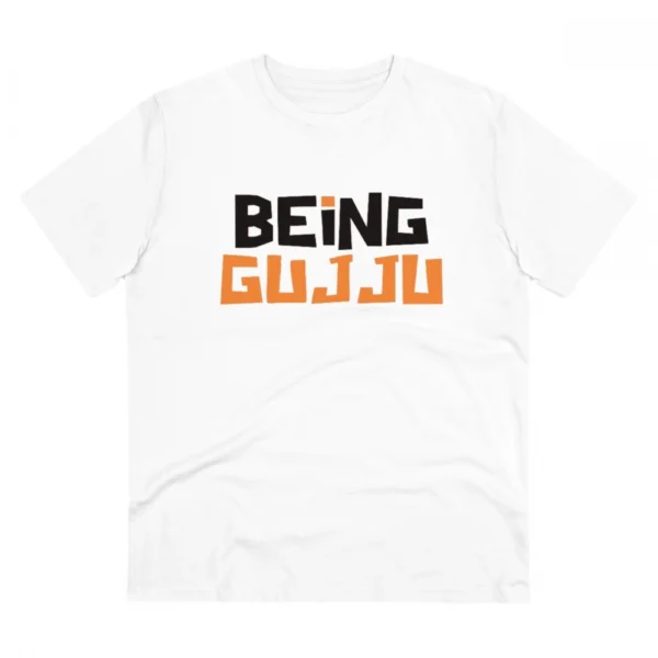 Men's PC Cotton Being Gujju Printed T Shirt (Color: White, Thread Count: 180GSM)
