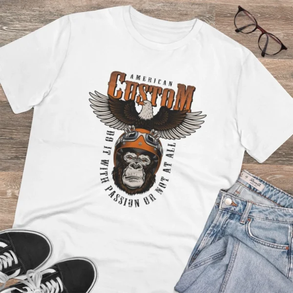 Men's PC Cotton Gorila Desing Printed T Shirt (Color: White, Thread Count: 180GSM)