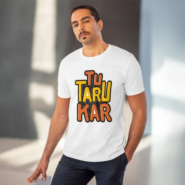 Men's PC Cotton Tu Taru Kar Printed T Shirt (Color: White, Thread Count: 180GSM)