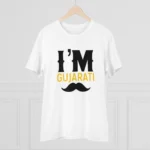 Men's PC Cotton I Am Gujarati Printed T Shirt (Color: White, Thread Count: 180GSM)